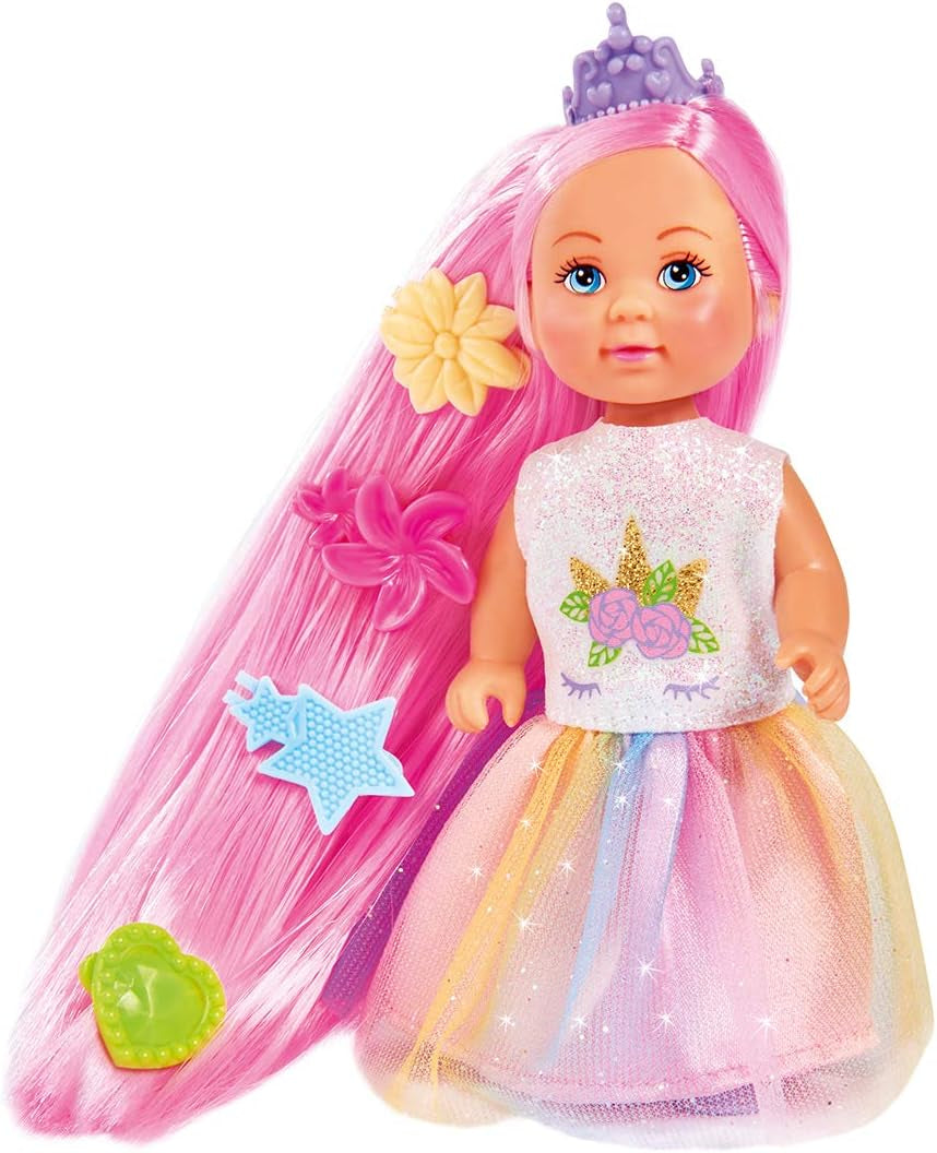 Simba Evi Love Rainbow Princess / Poupée comme princesse de soin avec cheveux longs / 4 pinces à cheveux et pinces / 12 cm / Pour enfants à partir de 3 ans, 105733505