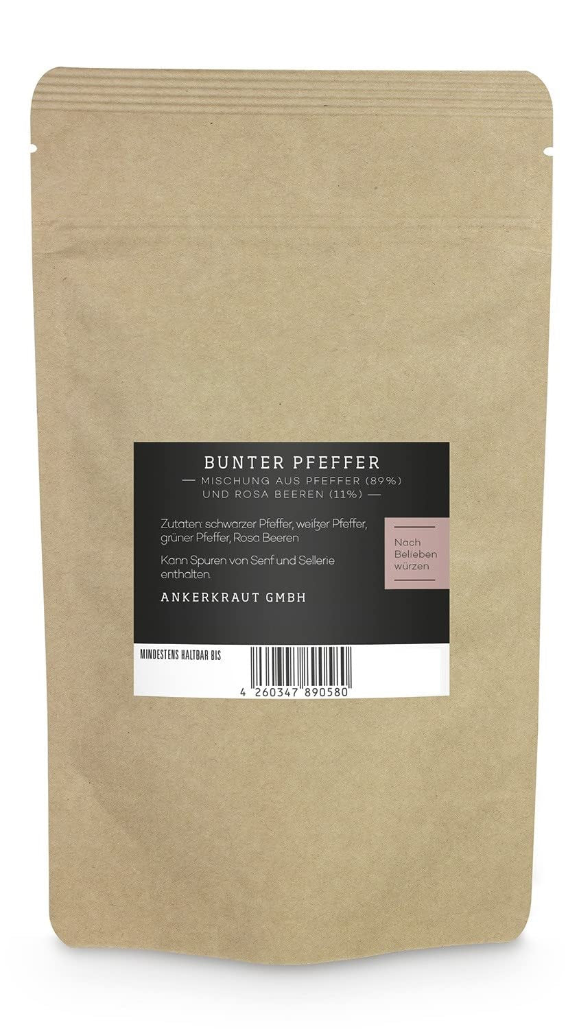 Ankerkraut Bunter Pfeffer, ganze Pfefferkörner für die Pfeffermühle, 150g dans le sachet