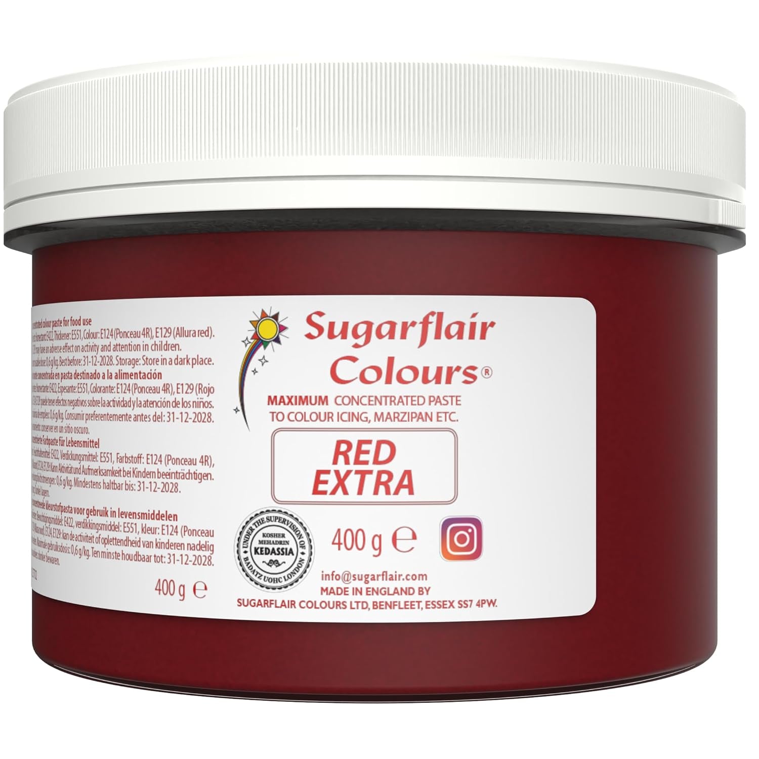 Colorant alimentaire Sugarflair Max Concentré Rouge, colorant alimentaire très concentré pour pâte d'amande et fondant, colorant en pâte Max Concentré - 400 g