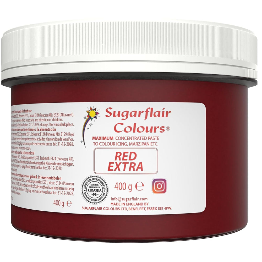 Colorant alimentaire Sugarflair Max Concentré Rouge, colorant alimentaire très concentré pour pâte d'amande et fondant, colorant en pâte Max Concentré - 400 g