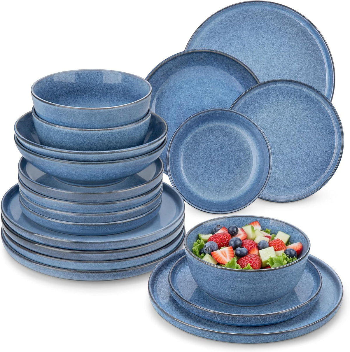 Ensemble de cuisine pour 6 personnes, vancasso ANYA Blau Teller Set Modern 24 teilig, Tafelservice mit Speiseteller, Suppenteller, Desserttellern, Schüsseln, Geschirr Set Spülmaschinen et Mikrowellenfest