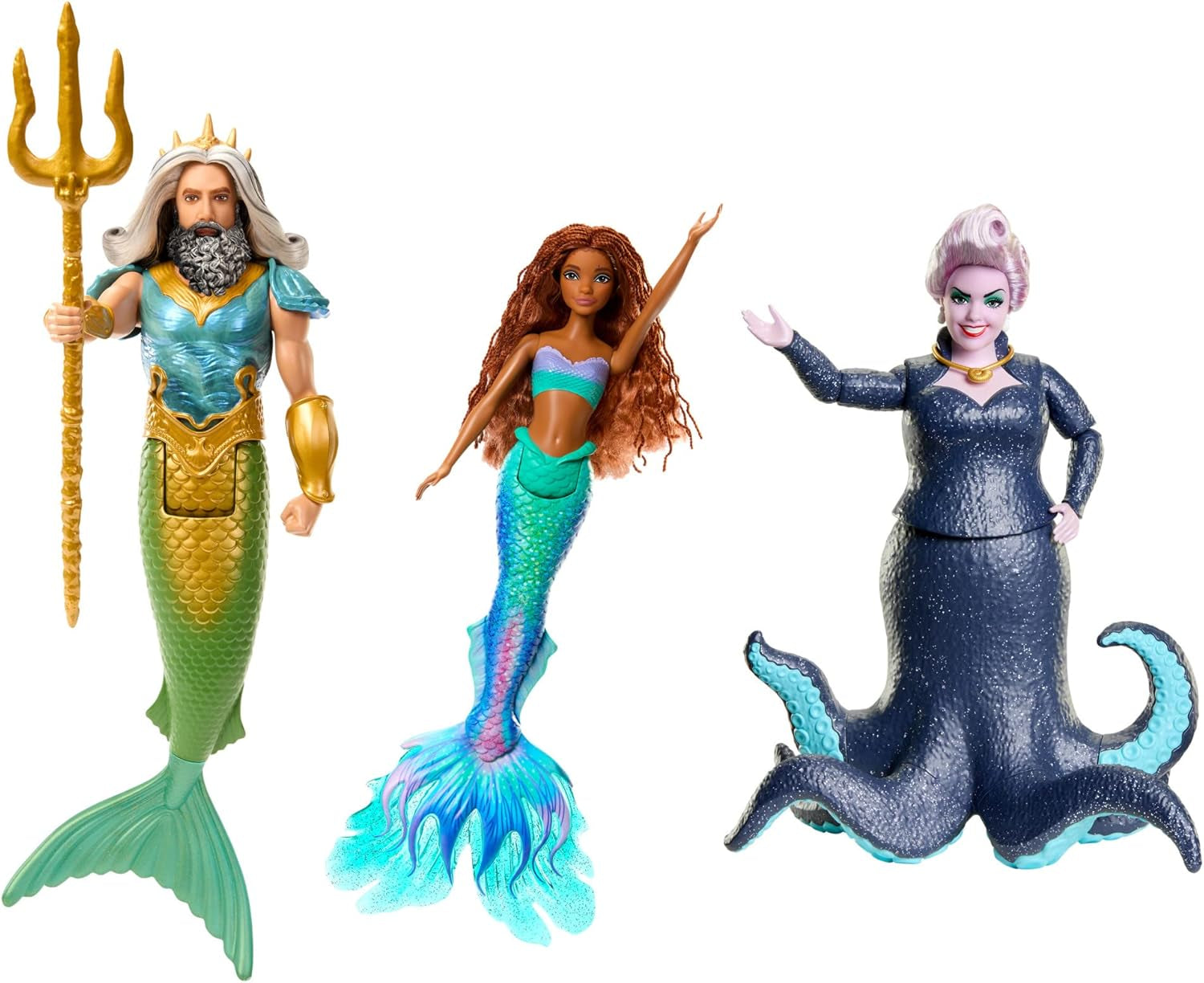 Mattel DISNEY Arielle, The Mermaid - Set cu Mala, Karina și Arielle, ținute și coafuri unice, pentru jocul imaginativ și colecționare, pentru copii de la 3 ani, HND29 Papusi Naty Shop Regele Triton, Ursula și Ariel