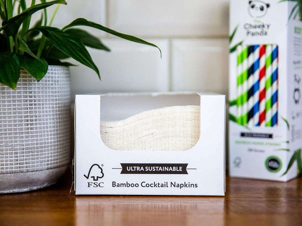 Les serviettes de cocktail en bambou Cheeky Panda | serviettes blanches 100 pièces serviettes en papier