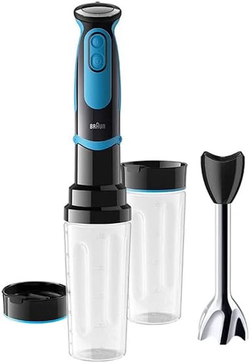 Blender de mână Braun MQ 5252 - Multiquick 5 Vario Fit Blender de mână cu bază de blender din oțel inoxidabil și atașament Blend & Go pentru smoothie-uri pe drum, 750-1000 Watt Mama si Copilul Naty Shop Negru / Albastru Accesoriu Blend Go