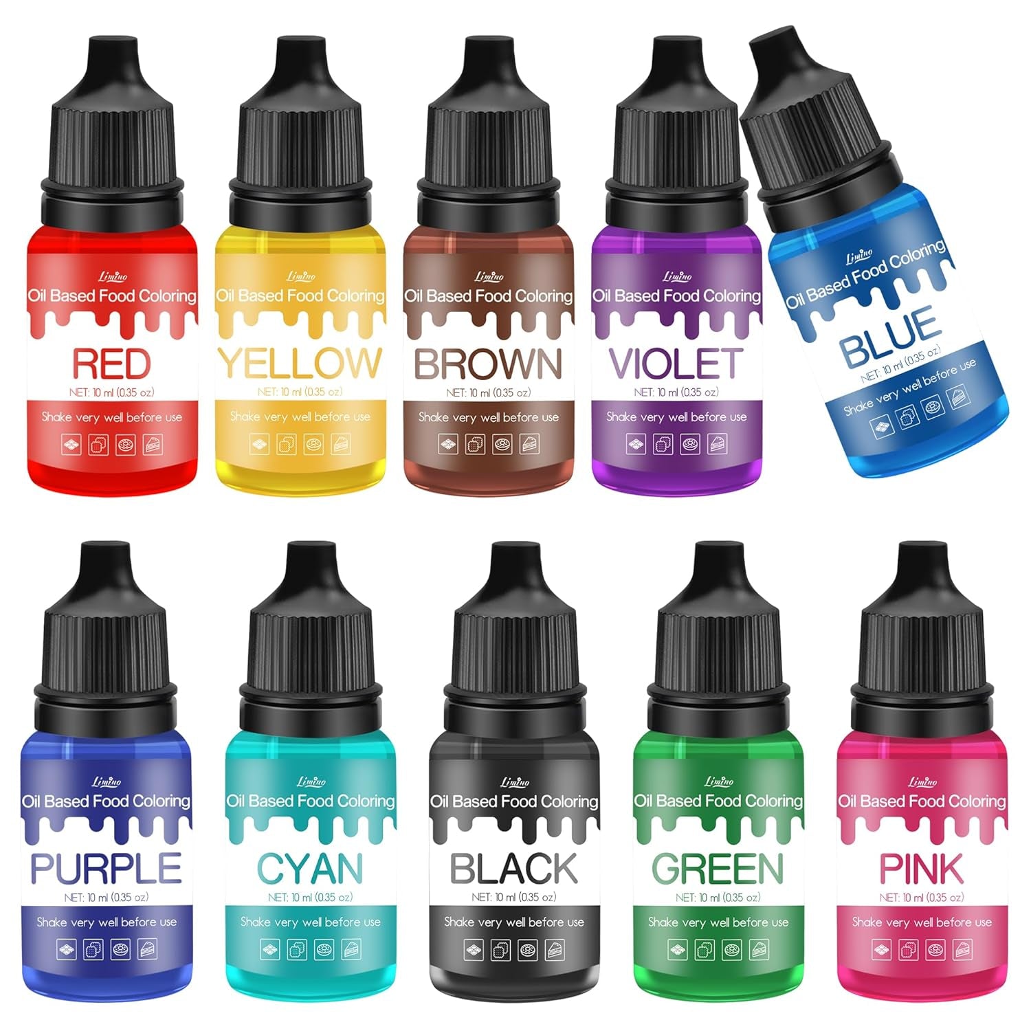 Fettlösliche Lebensmittelfarbe - 10 Farben ölbasis lebensmittelfarben for Schokolade, Süssigkeit, Kuchen, Backen, Macaron - Konzentrierte Food Coloring For Tortendeko, Buttercream, Fondant - Je 10Ml Naty Shop 10 Ml (10Er Pack)