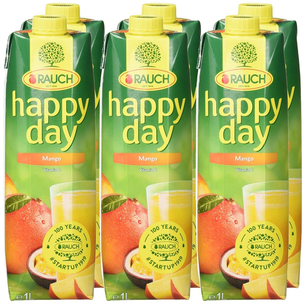 Rauch Happy Day Mangue | Boisson raffinée au fruit de la passion | Beaucoup de vitamine C | 6 x 1 litre, Tetra Prisma Naty Shop