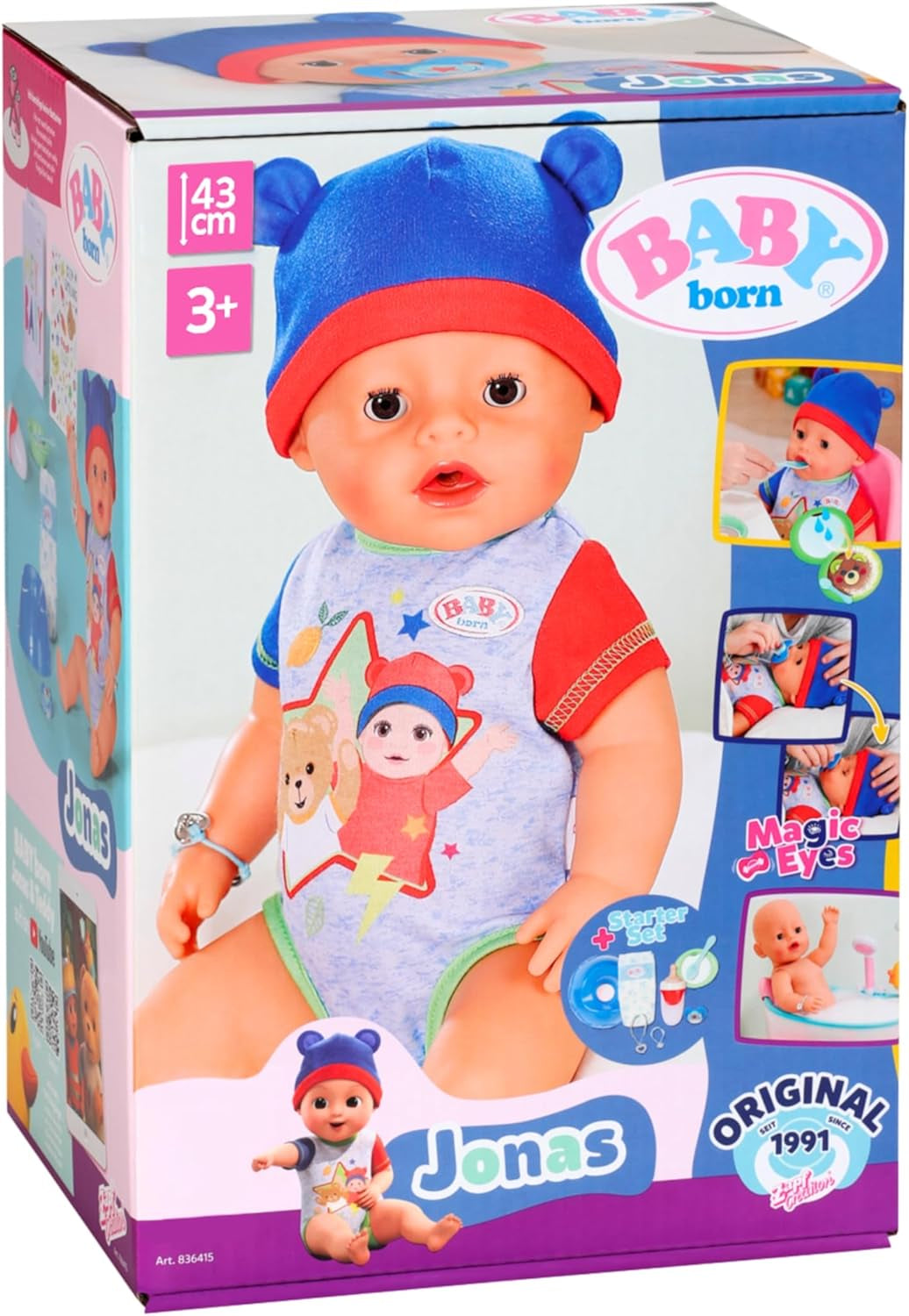 BABY Born Jonas - poupée 43 cm - 10 fonctions dont accessoires et matelas - Fonctionne entièrement sans piles - Convient aux enfants à partir de 3 ans