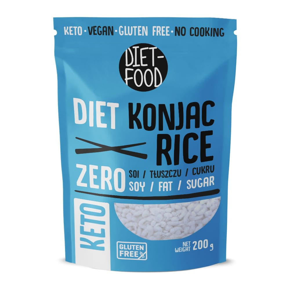 DIET-FOOD Riz shirataki konjac instantané, faible en glucides, faible en calories, végétalien, sans gras, sans soja, sans gluten, compatible céto, nouilles de riz amincissantes, 200 grammes