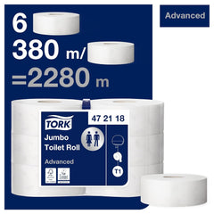 Papier toilette Tork Jumbo blanc T1, avancé, 2 couches, 6 × 380 M, 472118