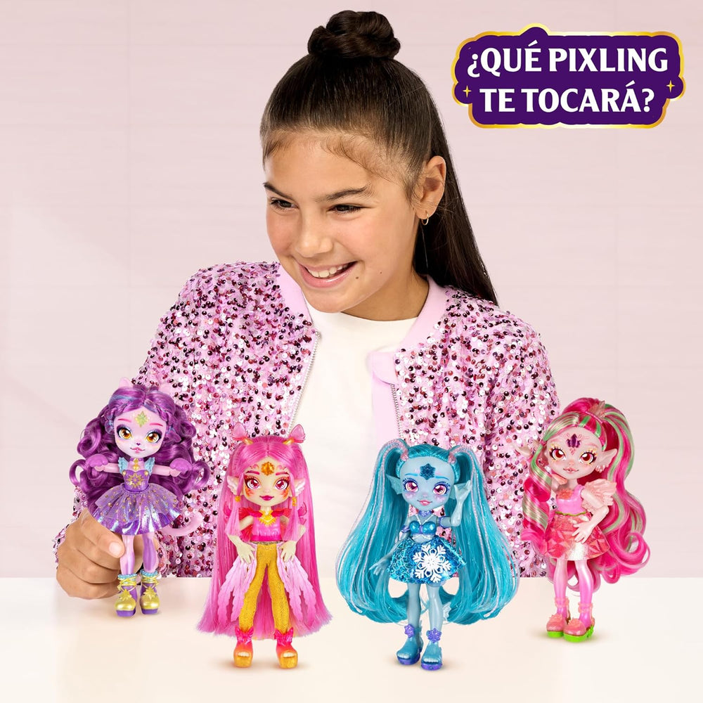Pixlings Magic Dolls, 4 poupées assorties - 2 neuves - Poupée mode 15 cm - Potions magiques - Jouet de potion secrète (MG101000)
