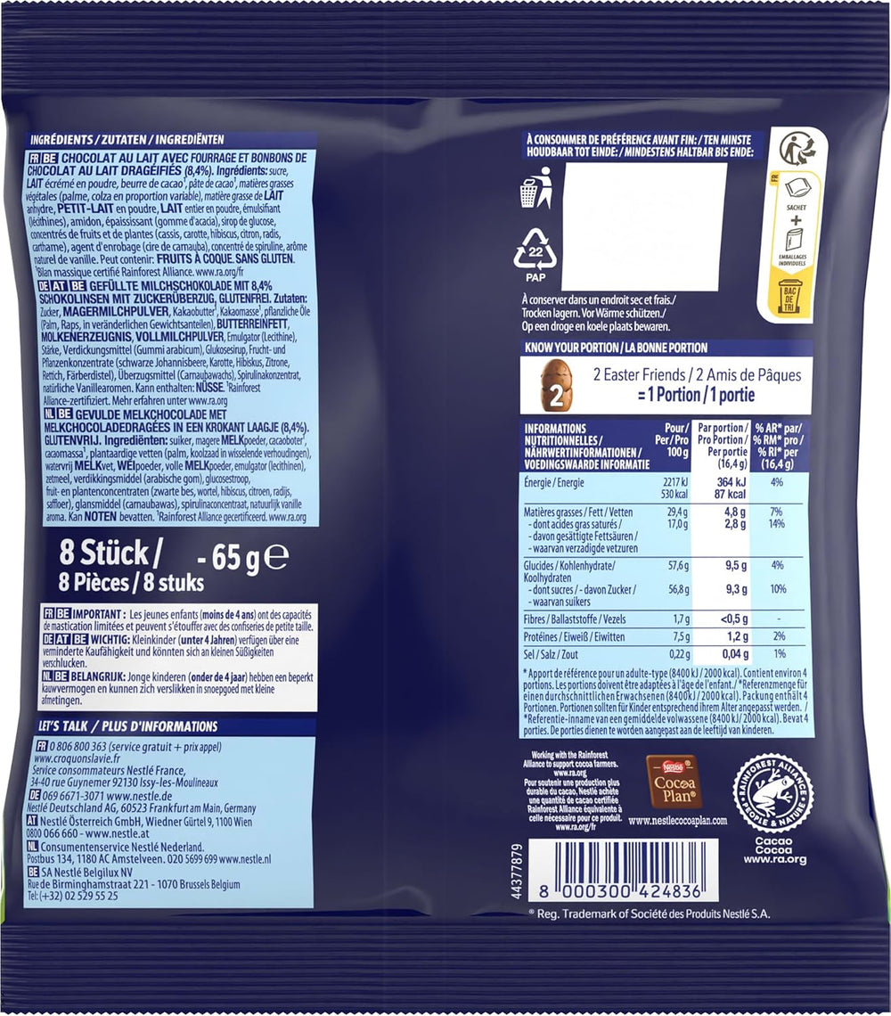 NESTLÉ SMARTIES Easter Friends, figurines sur le thème de Pâques, en chocolat au lait fin fourré crémeux et mini lentilles colorées au chocolat SMARTIES, 1 paquet (1 x 65g)