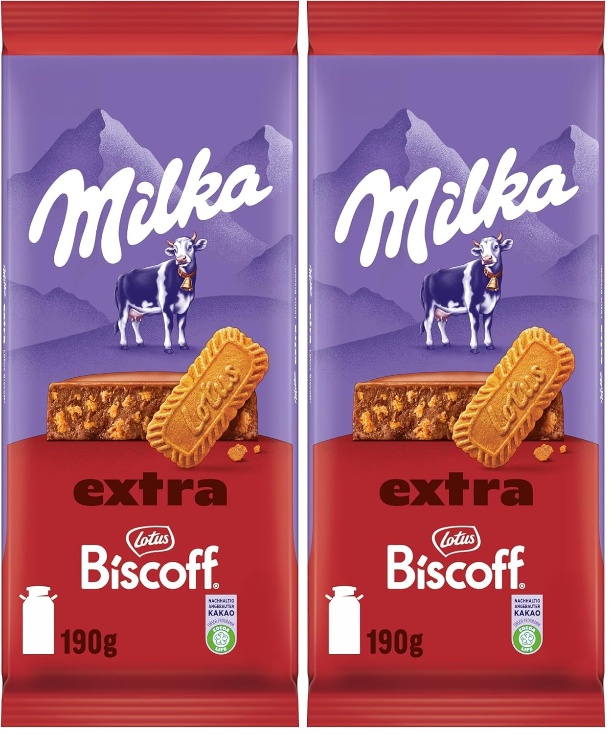 Milka Extra Biscoff Chocolate – Chocolat au lait alpin avec morceaux croquants de biscuits Lotus Biscoff – 190g