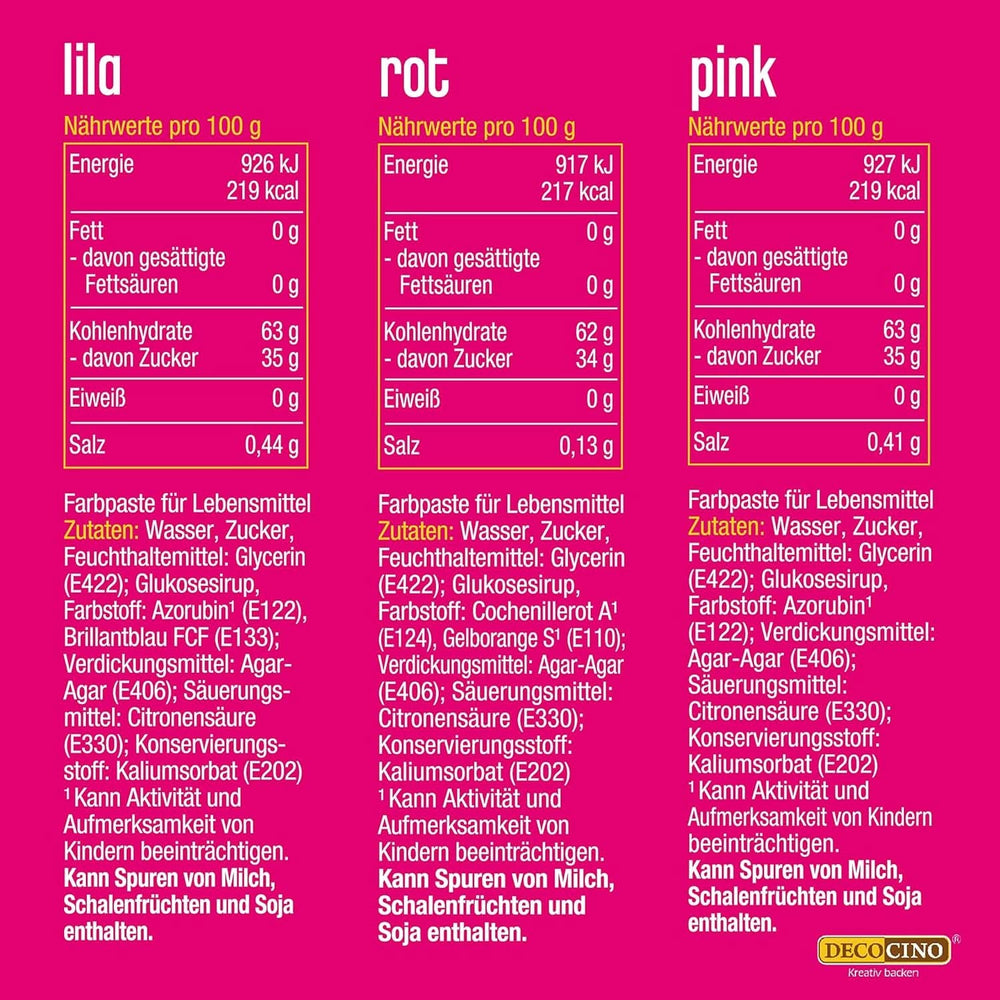 Decocino Neon Food Paste Set - 3 bucăți, colorant alimentar cu doză mare, pentru colorarea prăjiturilor, tartelor, brioșelor, cupcakes, neutru la gust Naty Shop