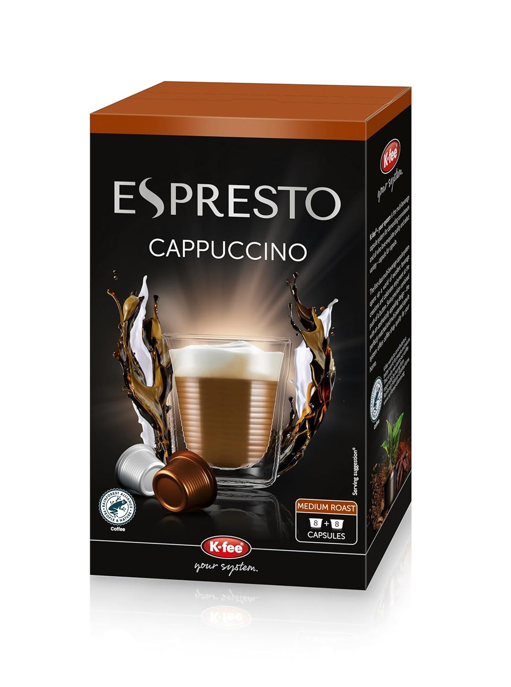 ESPRESTO Cappuccino, compatible avec K-fee & ALDI EXPRESSI*, RFA zertifiziert, 48 Kaffee-Kapseln & 48 Milch-Kapseln