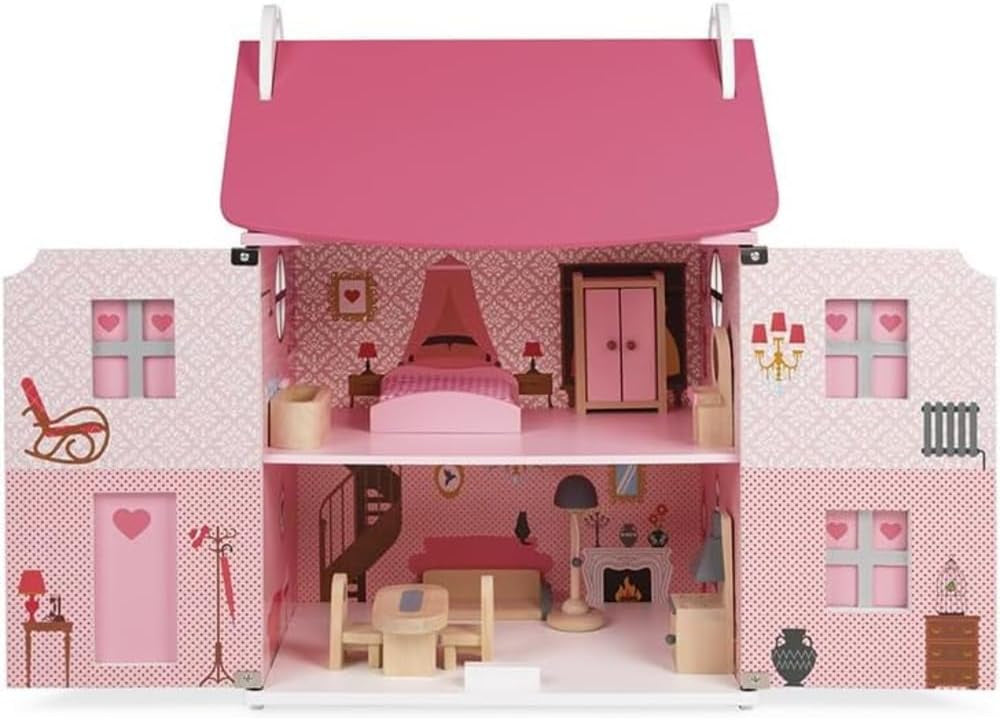 Janod Mademoiselle Maison de poupée en bois à 3 étages avec 11 accessoires, réplique de jouet, développe l'imagination, à partir de 3 ans, J06581