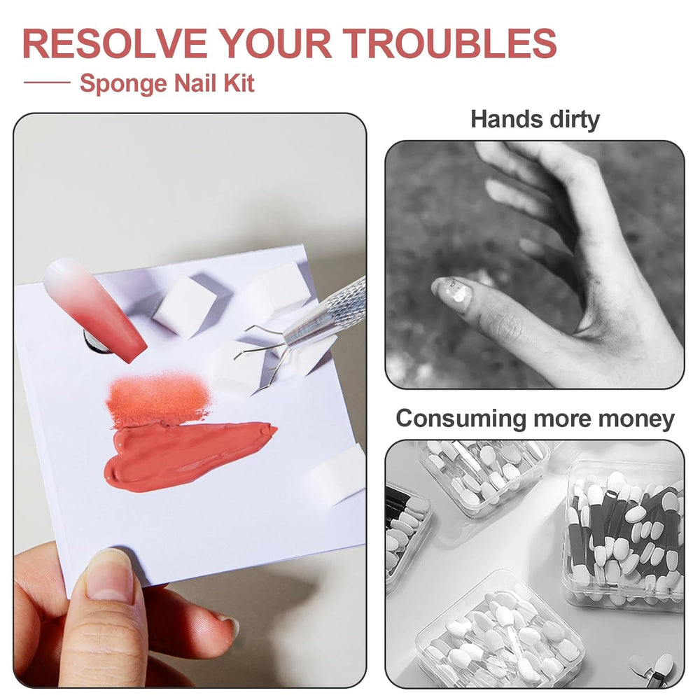 Qufiiry 200 pièces Nail Art Schwämme Mit Metallgreifer, Nagelkunst Schwammpinsel, Maniküre Zubehör Für Nägel, Um Eine Varavländ von Gradient Nail Art Patterns to Create (Blanc)