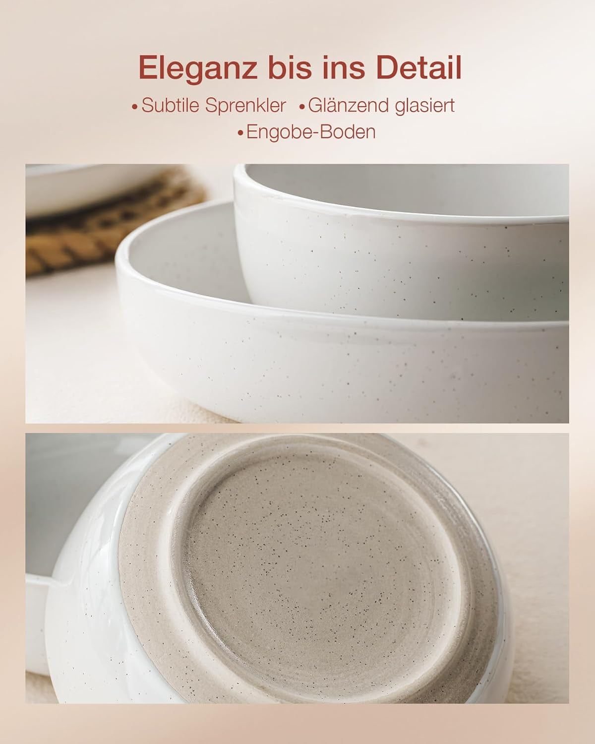 Milkyway Service de table 18 pièces, assiettes en grès pour 6 personnes, assiettes à dessert, bols à céréales, passe au micro-ondes et au lave-vaisselle, blanc