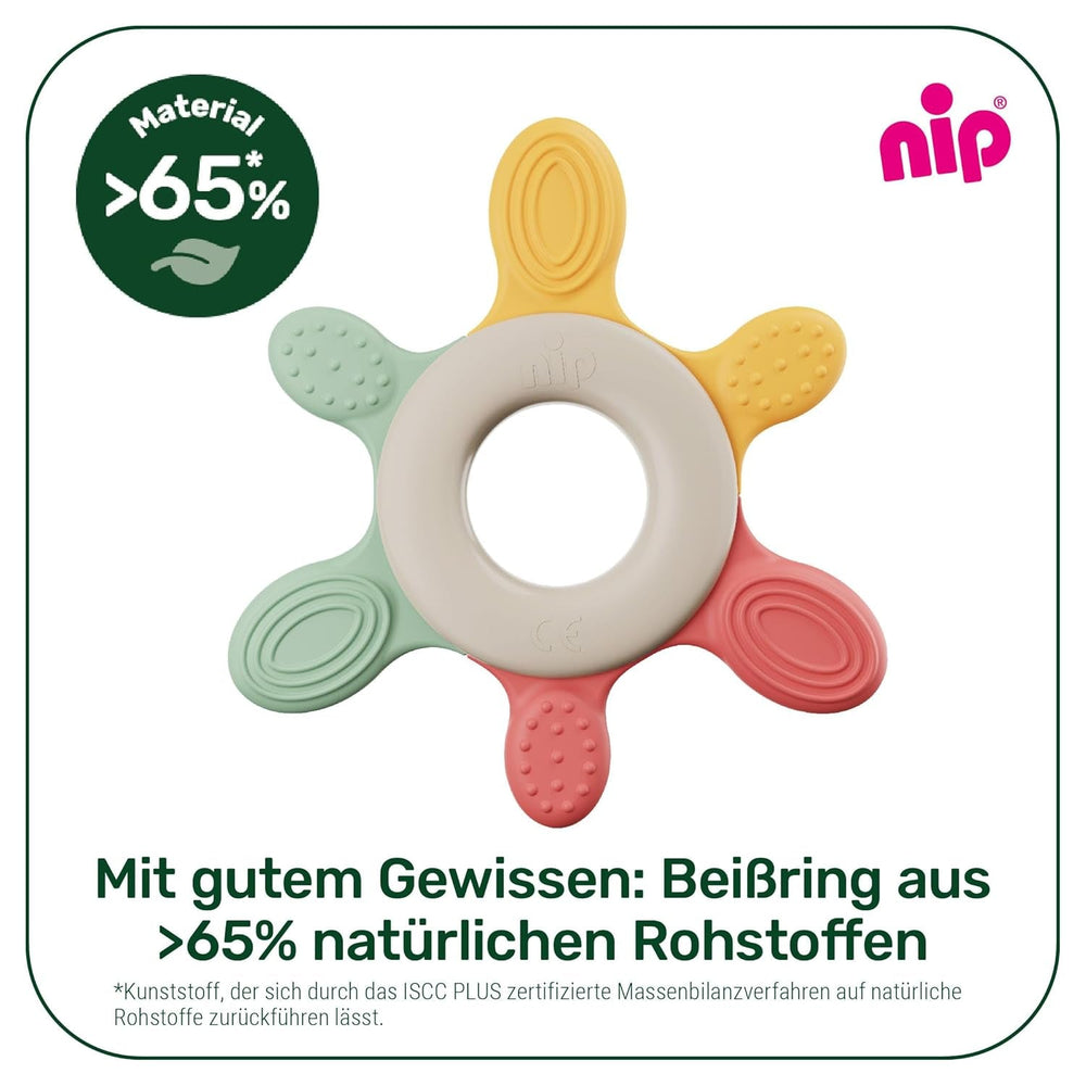 pincement – ​​Anneau de dentition | Anneau de dentition durable pour bébés à partir de 3 mois, composé à plus de 65 % de matières premières naturelles. Pour un massage doux des gencives, de la langue et des dents | Rouge/Vert/Orange