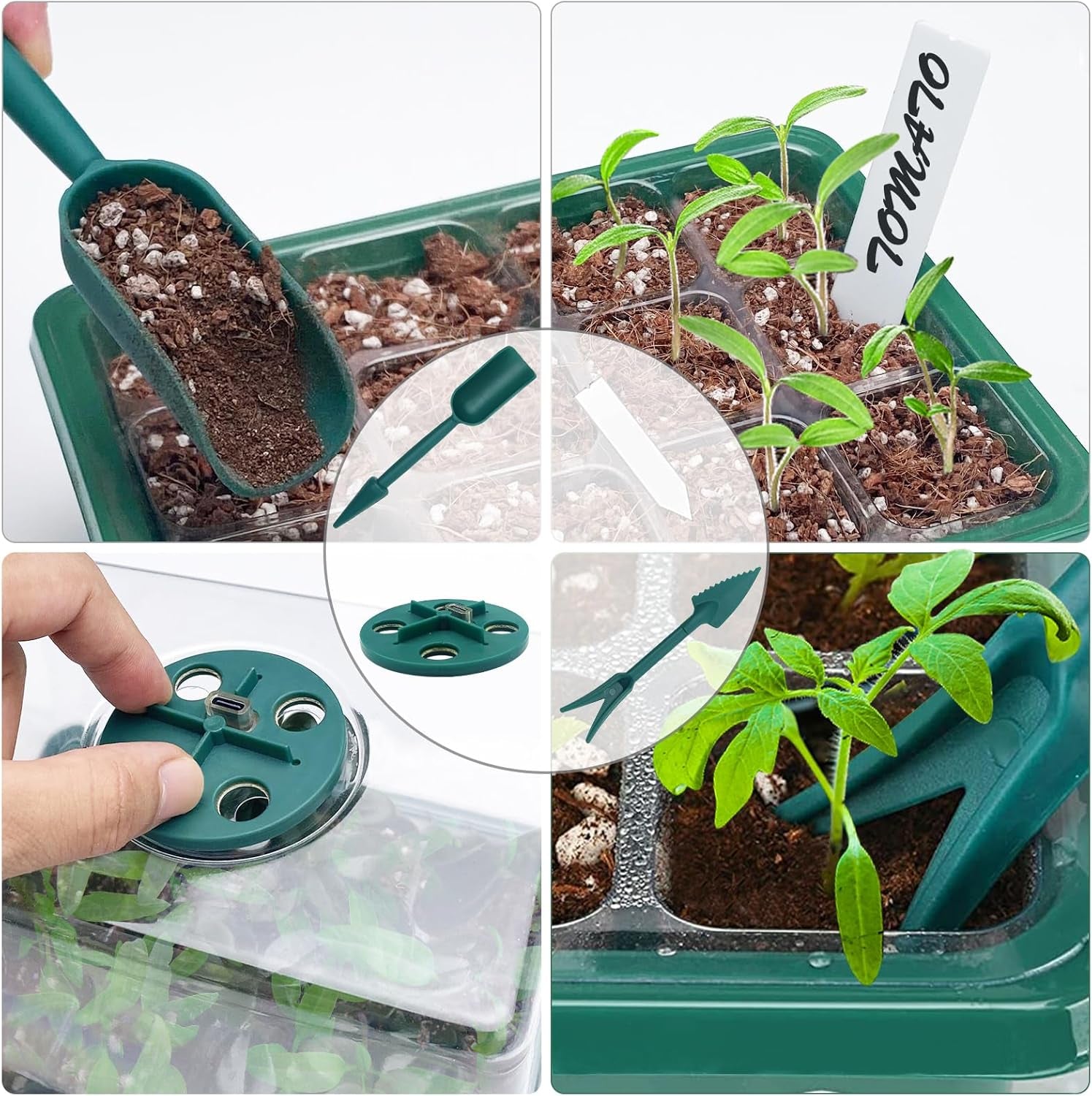 Plateau de propagation de serre d'intérieur, 2 pièces, mini ensemble de propagation de serre avec couvercle surélevé, démarreur de semis avec plateaux de lumières pour plantes à spectre complet, plateau de propagation de plantes de serre