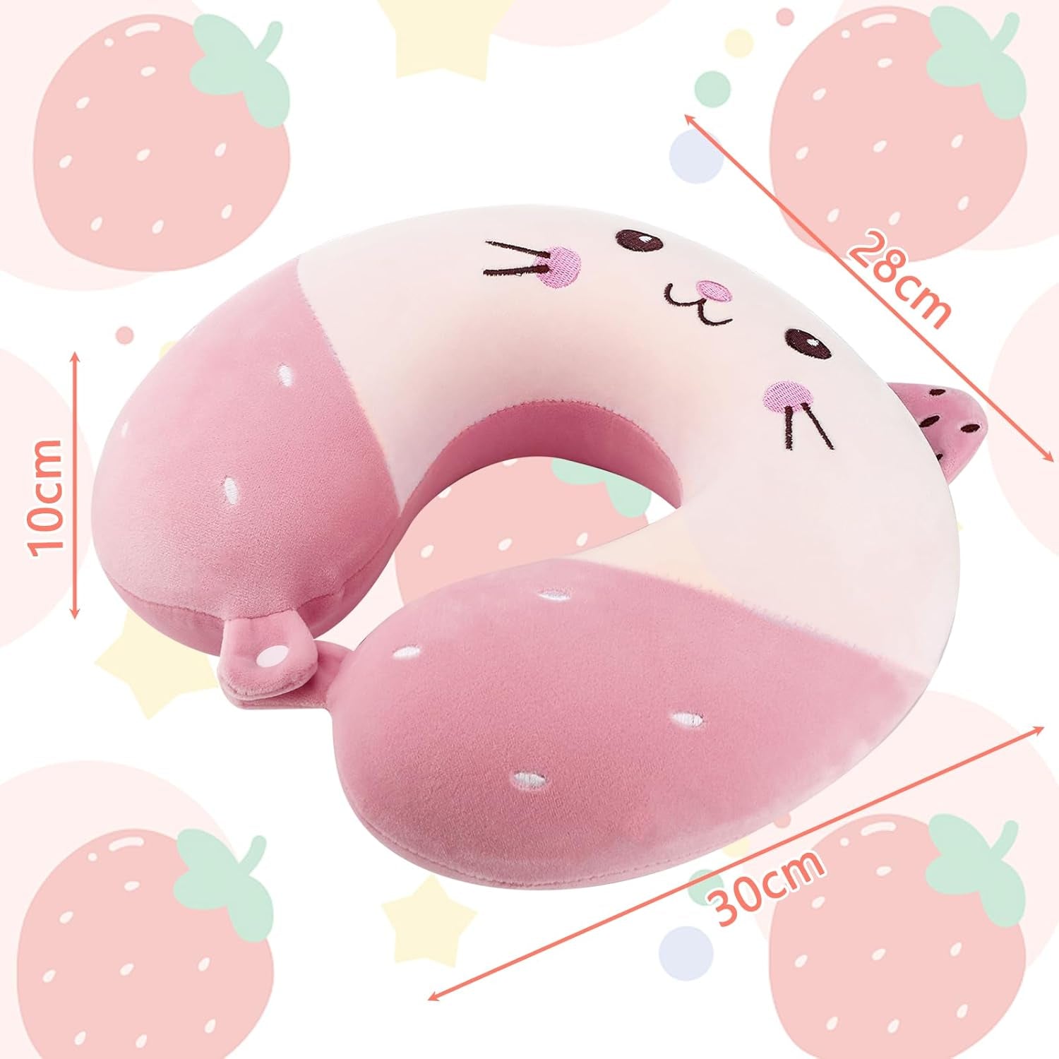 Litimkat Oreiller cervical pour enfants, oreiller de voyage portable, oreiller en mousse à mémoire de forme en forme de U, voyage, avion, voiture, train, bureau, maison, motif animal mignon, housse de coussin détachable (rose) Oreillers orthopédiques cervicaux Naty Shop