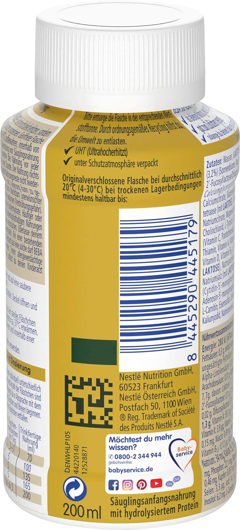 BEBA Nestlé BEBA SUPREME 1 Préparation pour nourrissons : Biberons prêts à boire avec Oméga 3, 1 paquet (1 x 200 ml)