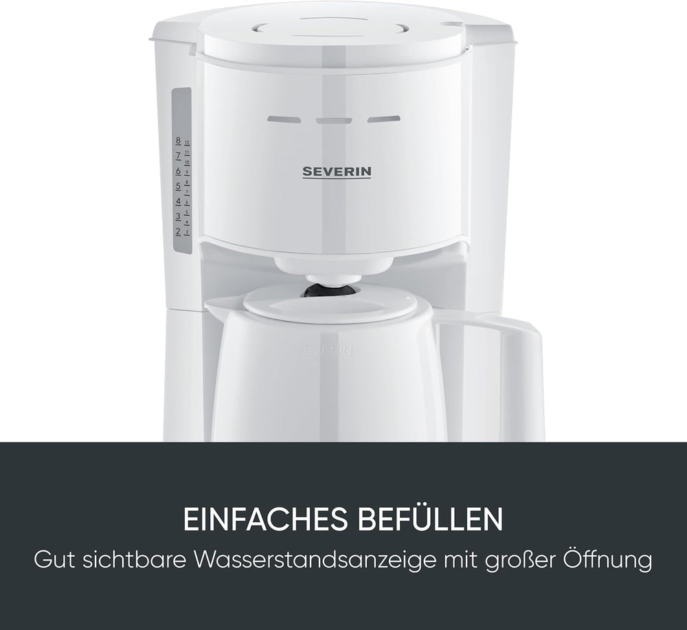 Machine à expresso Severin avec filtre et 2 carafes thermiques, machine à expresso avec couvercle, versement sans goutte, maintien longue température, arrêt automatique, 1000 W, env. 1 litre, blanc, KA 9309