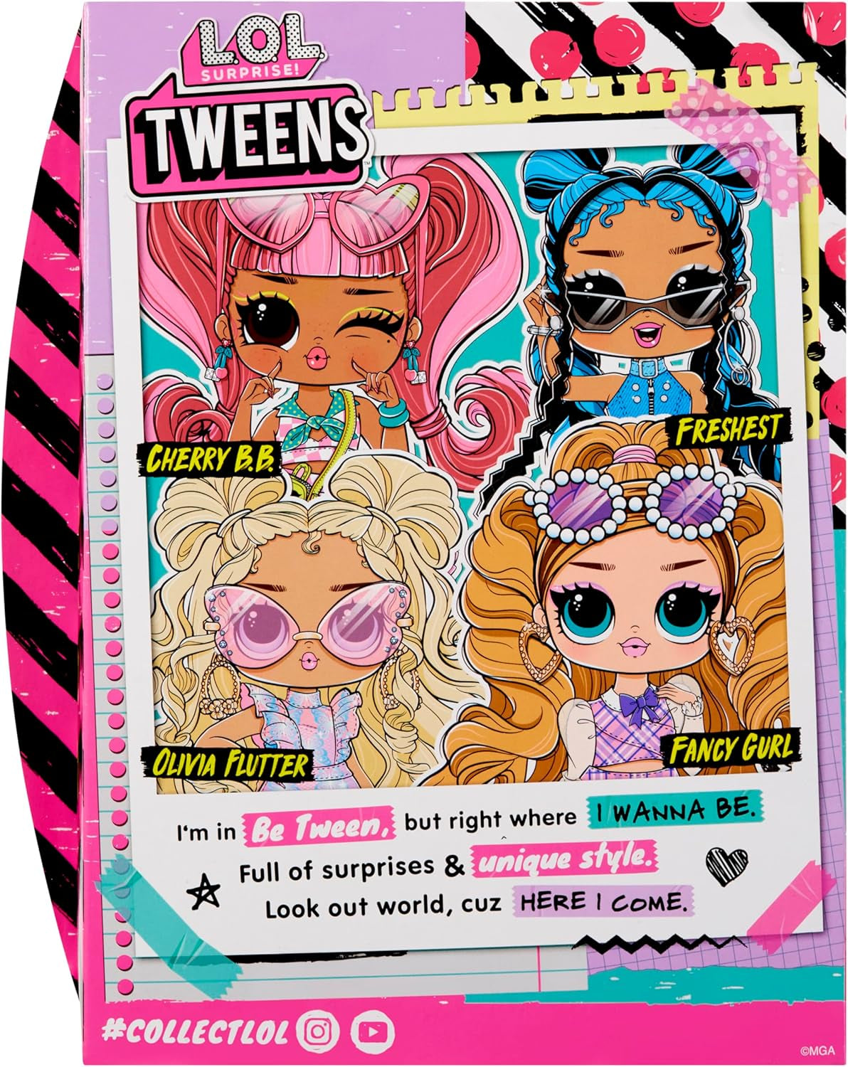 Mdr Surprise ! Tweens Core Doll - Fancy Girl - Comprend 1 poupée mannequin avec tenue et accessoires, 4 objets de collection, Rose