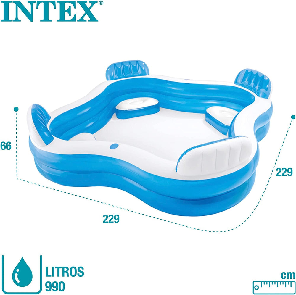 Intex 56475NP - Piscină gonflabilă pentru familie, pătrată cu patru locuri, vinil, multicoloră, 229x229x66 cm