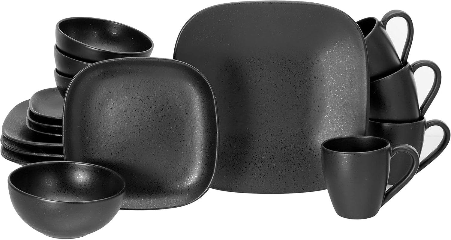 Creatable, 16818, Serie Magic Black Square, 16-Teiliges Geschirrset, Kombiservice Aus Steinzeug, Spülmaschinen- Und Mikrowellengeeignet, Made in Portugal Seturi vesela masa Naty Shop Kombiservice 16 Teilig