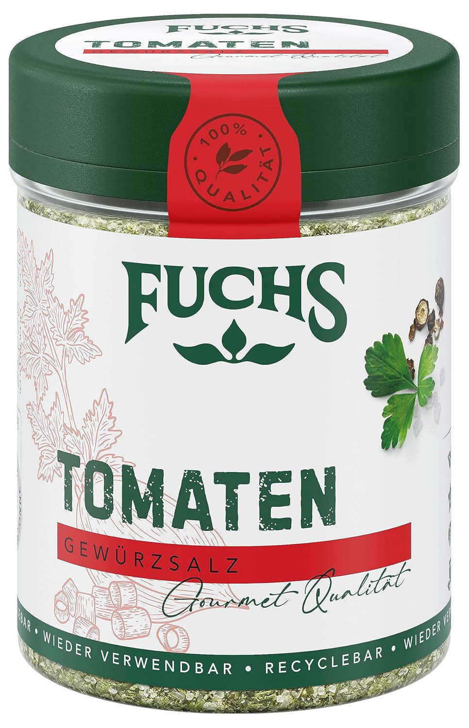 Fuchs Gewürze - Tomato Gewürz - Gewürzsalz für Tomatenbrot, Frühstücksei oder Steak - ingrédients naturels - 90 g en dose variable, recyclable