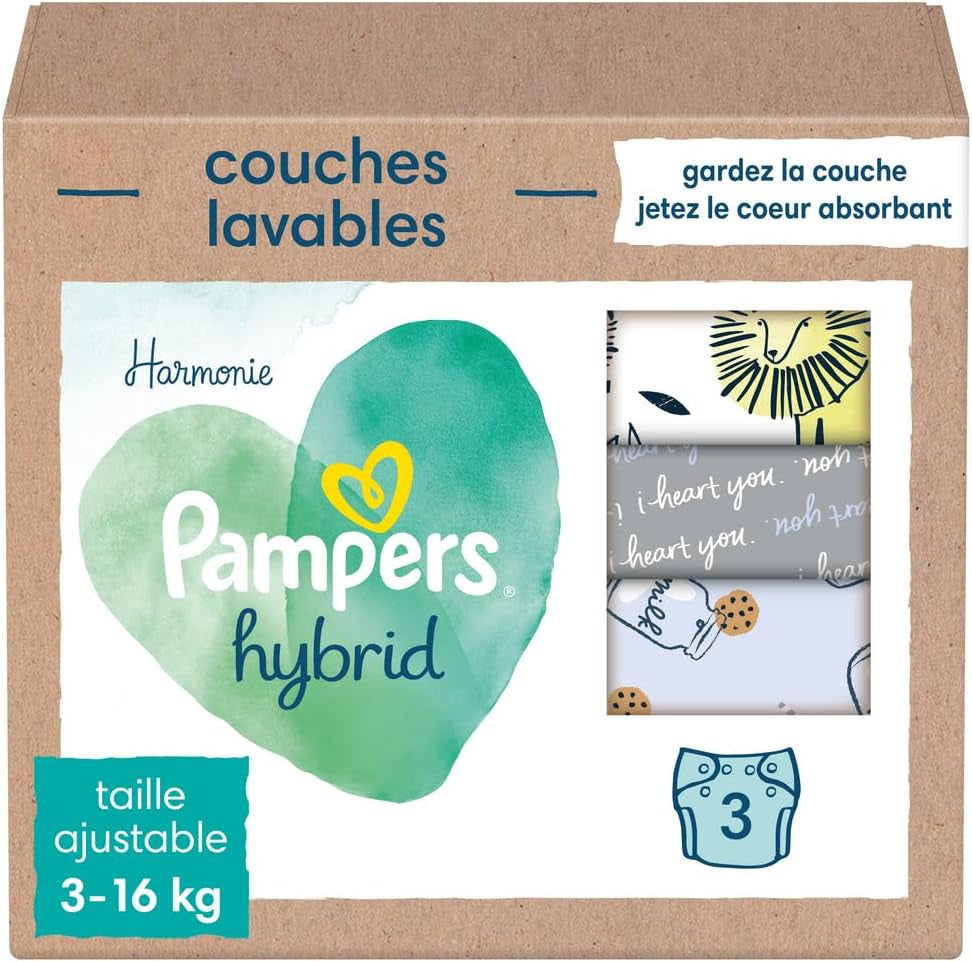 Couches lavables pour bébé Pampers - Paquet de 3 couches lavables Harmony Hybrid - 1 pièce
