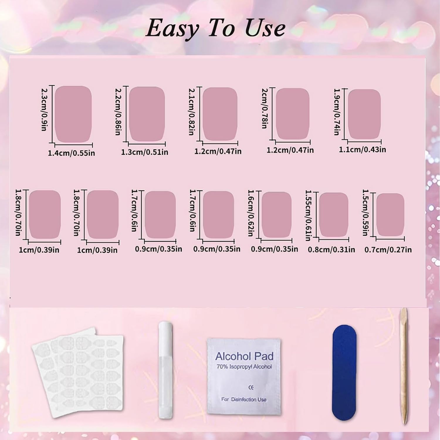 24 pièces rose couleur unie faux ongles auto-adhésif neutre faux ongles moyen carré gel doux pour les femmes bricolage couverture complète paillettes faux ongles