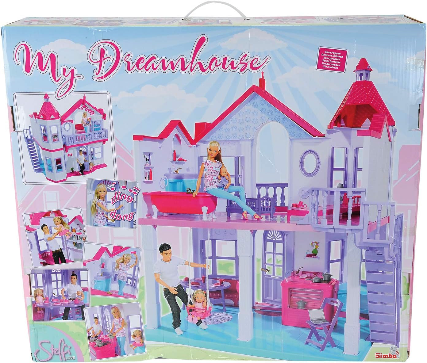 Simba 104661996 - Steffi Love Dreamhouse, grande maison de jeu, 4 pièces, sans marionnettes, 84 cm de haut, deux étages, cloche fonctionnelle, maisons de poupées pliables Naty Shop