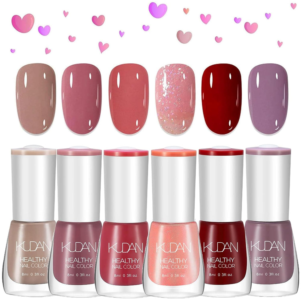 Ensemble de 6 vernis à ongles – Vernis à ongles rouge vif longue durée à séchage rapide – Vernis à ongles non toxique à base d'eau pour salons de bricolage, cadeau de manucure (couleur A)
