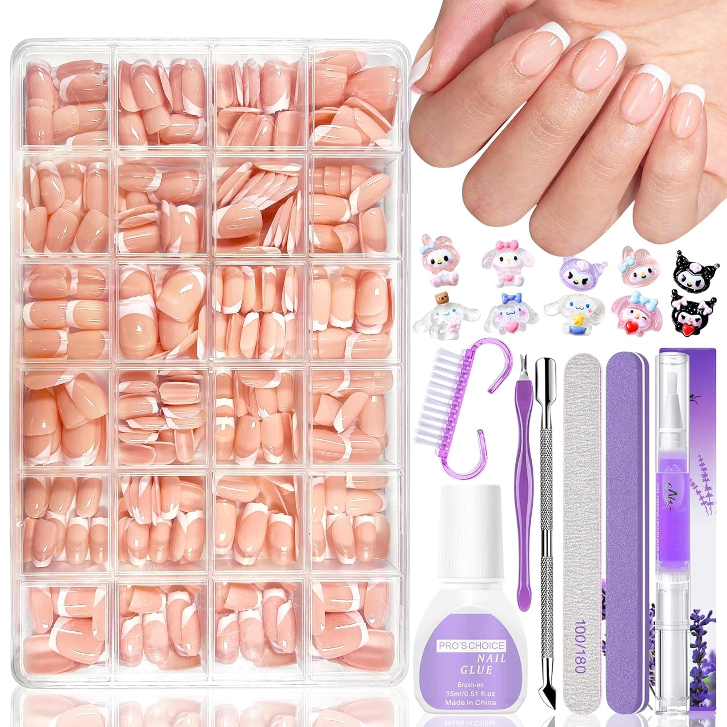 Lot de 420 faux ongles – Ballerine en gel doux, couverture complète, couleur chair, blanc dégradé, colle sur ongles artificiels, faux ongles pour nail art (Ballerine blanc nu)