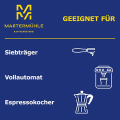 Martermühle Office Blend grains d'espresso 1 kg, force moyenne | Arabica/Robusta | Saveurs : Amande, Chocolat | Grains d'espresso entiers, légèrement torréfiés, faible acidité