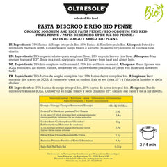 - Pâtes italiennes de sorgho et de riz bio, sans gluten, forme penne - Pâtes sans gluten à base de farine complète issue de l'agriculture biologique italienne, vegan, pack de 3 paquets x 350g