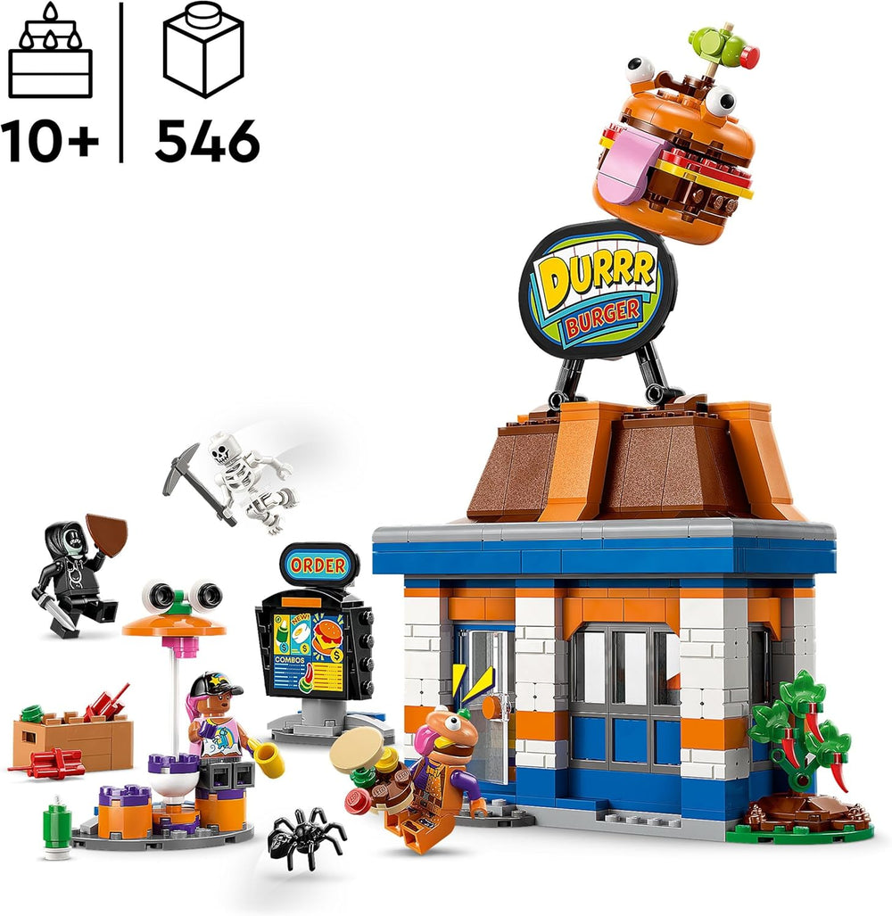 LEGO Fortnite Durrr Burger Restaurant - Jeu de jeu avec Strandbomber, Beefboss, Schmierfink et EIN Skelett Minifiguren - Ensemble de jeu de jeu pour jeunes et filles à partir de 10 ans - 77076
