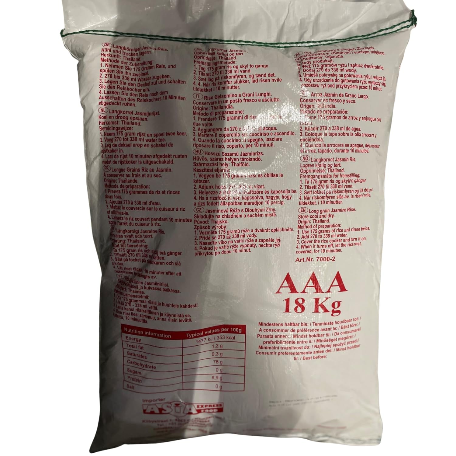 ROYAL THAI RICE - Riz à grains longs et parfumé au jasmin - 1 x 18 kg