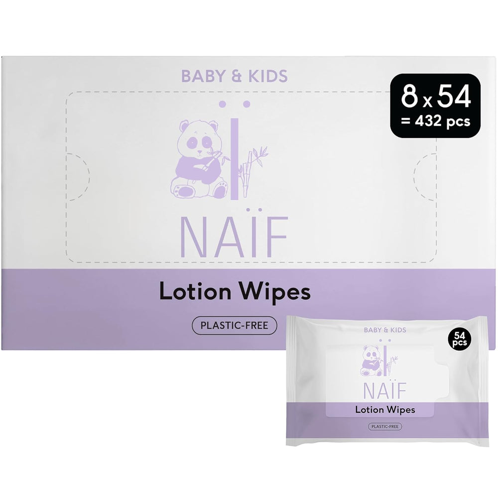 Naïf - Lingettes humides avec lotion sans plastique - 1296 pièces (24 paquets de 54 lingettes) - pour bébés et enfants - Fesses, corps et visage de bébé - à l'Aloe Vera et au Bambou - 0% Parfum et Alcool