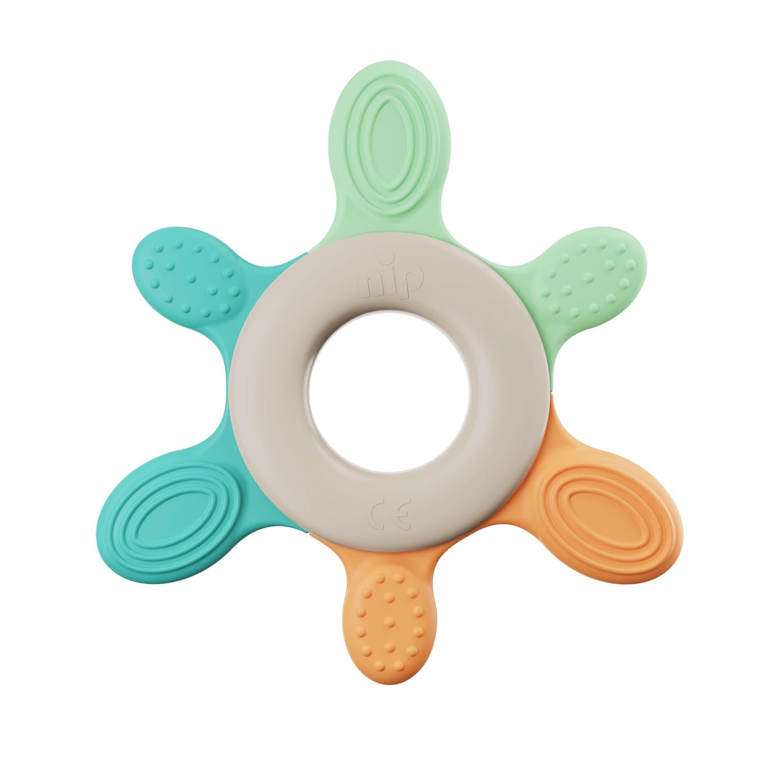 pincement – ​​Anneau de dentition | Anneau de dentition durable pour bébés à partir de 3 mois, composé à plus de 65 % de matières premières naturelles. Pour un massage doux des gencives, de la langue et des dents | Rouge/Vert/Orange