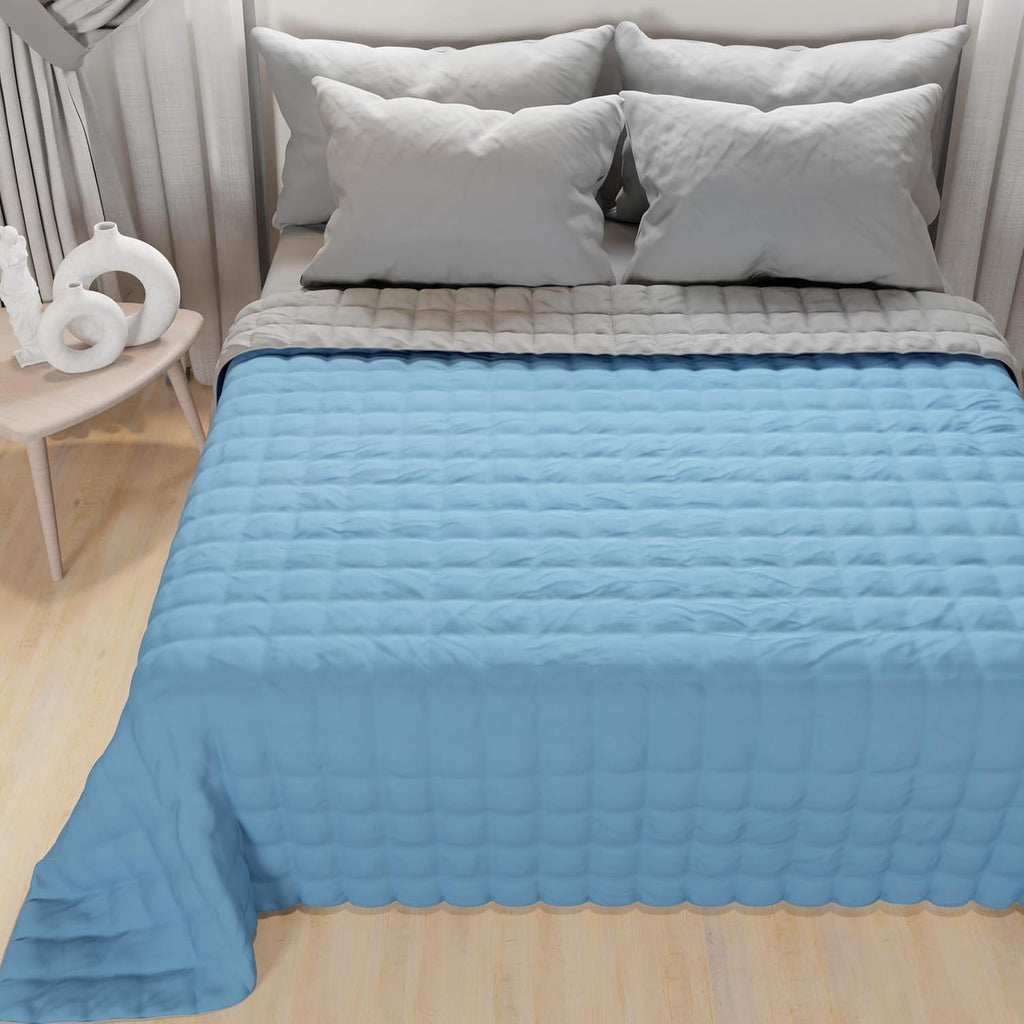 PETTI Artigiani Italiani - Cuvertură pentru pat single, cuvertură cu două fețe, cuvertură de primăvară, albastru miezul nopții, alb, 100% Made in Italy