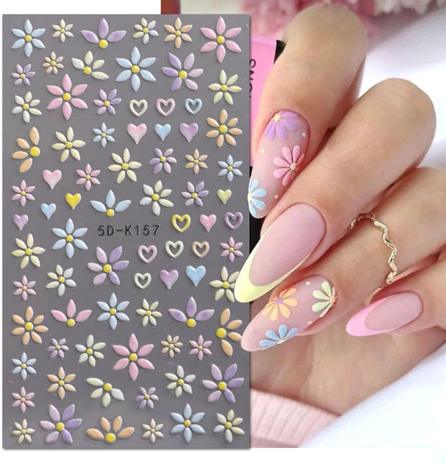 JMEOWIO Autocollants de manucure 3D en forme de fleurs pour nail art