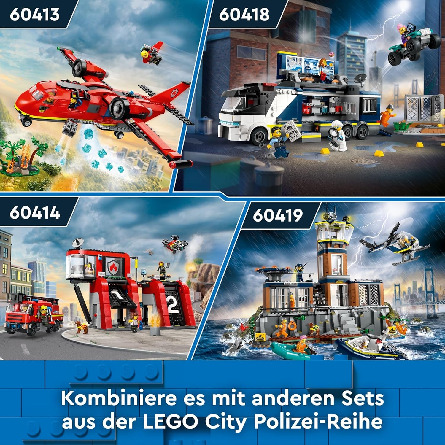 LEGO City Poste de police sur l'île-prison, jouet de police avec hélicoptère, botte et Hai, ensemble avec 7 figurines et chien, cadeau d'anniversaire pour garçons et filles à partir de 7 ans 60419