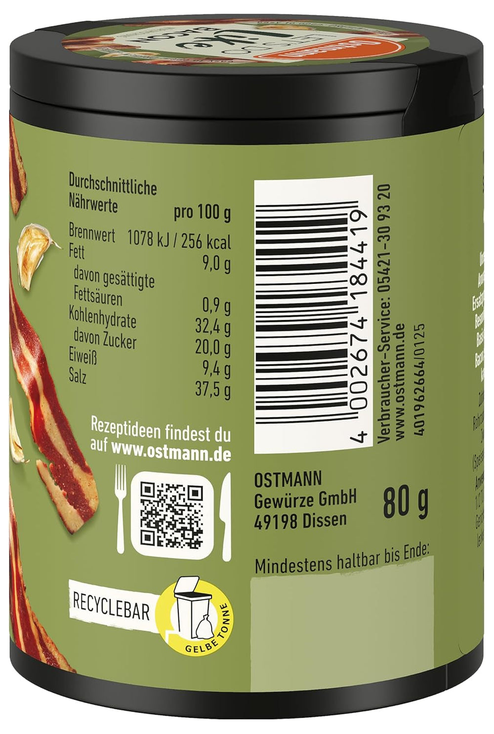 Ostmann Gewürze - Let's Do Like Bacon | Bacon-Geschmack für ungewürzte Fleischersatzprodukte | Gewürzsalz für Tofu und vegetarische/vegane Eintöpfe | 80 g in recyclebarer Metalldose