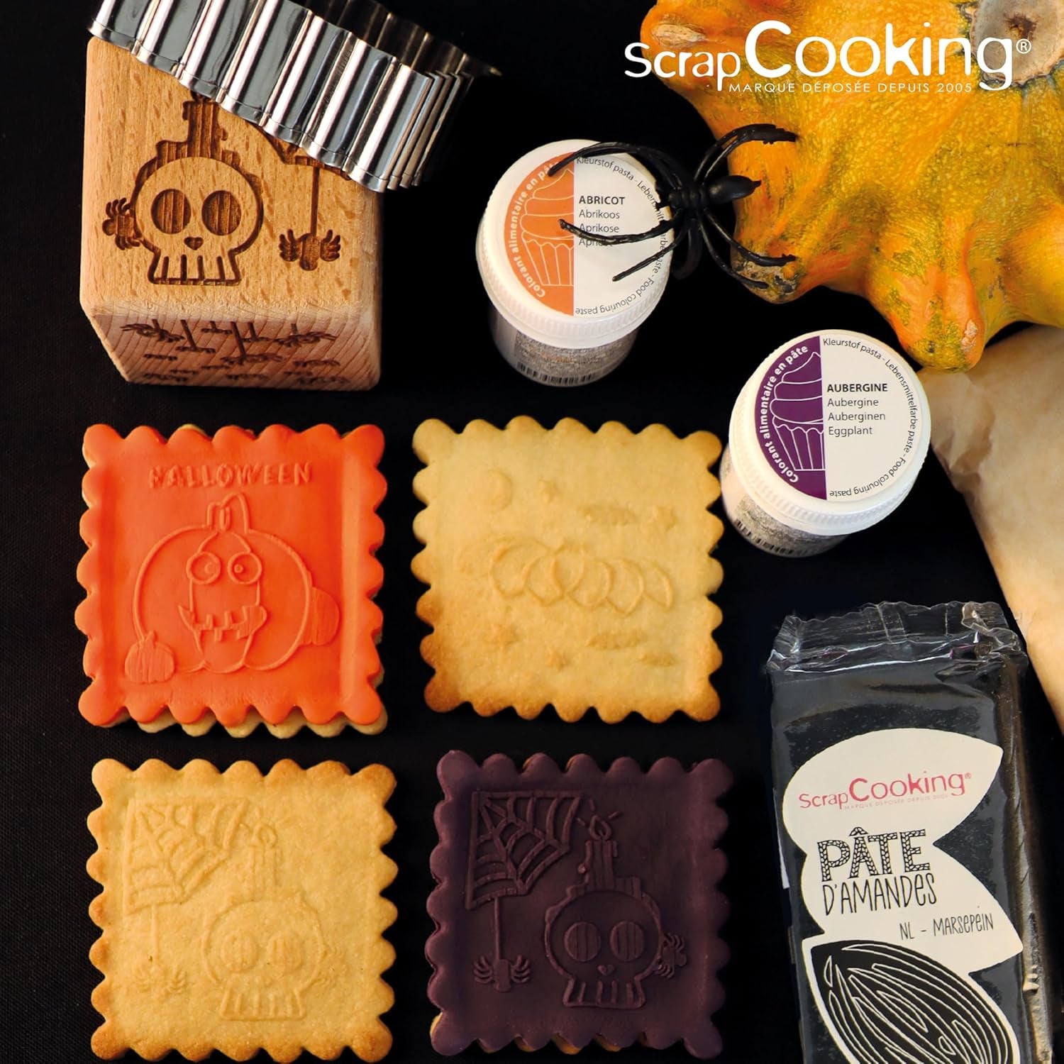 ScrapCooking - Tampon à pâtisserie en bois Halloween Designs - avec 1 forme de biscuit et cube en relief à 5 faces - 5298