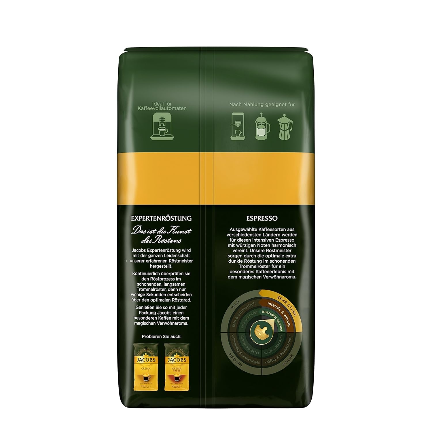 Café en grains Jacobs Café Espresso 1kg - Grains Arabica et Robusta forts, épicés, force 8/10, idéaux pour l'espresso (paquet de 4)