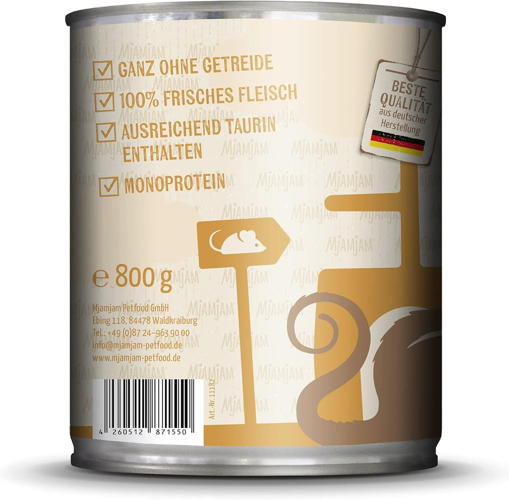 MjAMjAM - Nourriture humide de qualité supérieure pour chats - Plaisir de la viande pure - Paquet de 6 poulets juteux (6 x 800 g) sans céréales avec viande supplémentaire