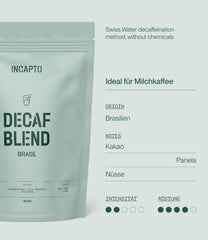 Incapto Ganze Entkofeinierte Kaffeebohnen | Ohne Chemicalien | Mélange de café 100 % Arabica au Brésil | Ungemahlen Espresso Bohnen | Café décaféiné à l'eau suisse, paquet 500g