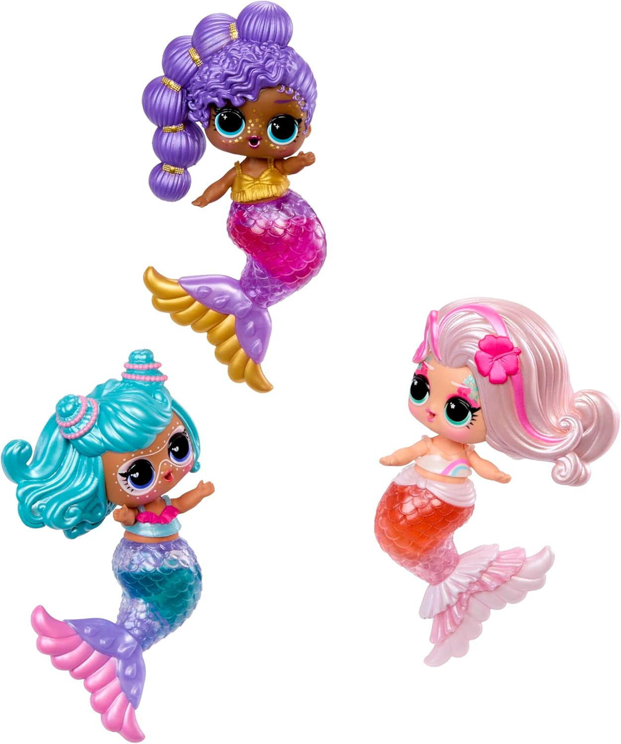 Mdr Surprise ! Mermaids Makeover Magic Tots - Véritable brillant à lèvres pour vous et votre poupée à fabriquer vous-même, mélanger et créer du maquillage, jeu d'eau amusant, 6 poupées à collectionner - 4 ans et plus